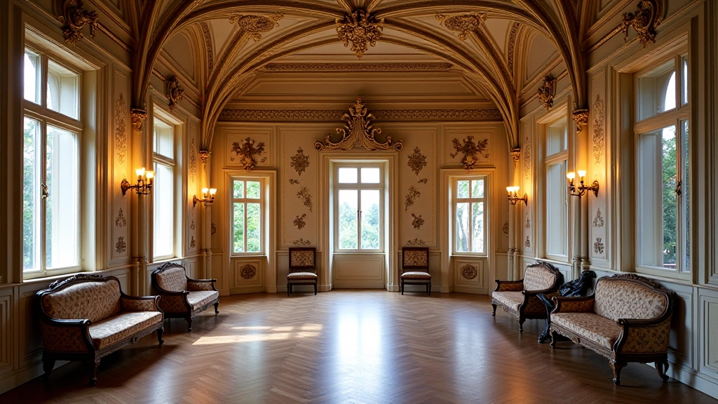Wnętrze historycznego pawilonu z zabytkową architekturą