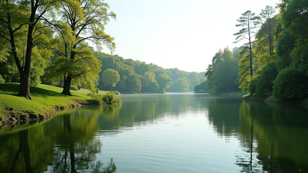 Widok na jezioro w parku z brzegu